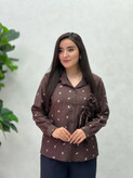 شومیز شیشهای پاپیون فریسایز ۳۶-۴۴ مناسب تابستان و مهمانی